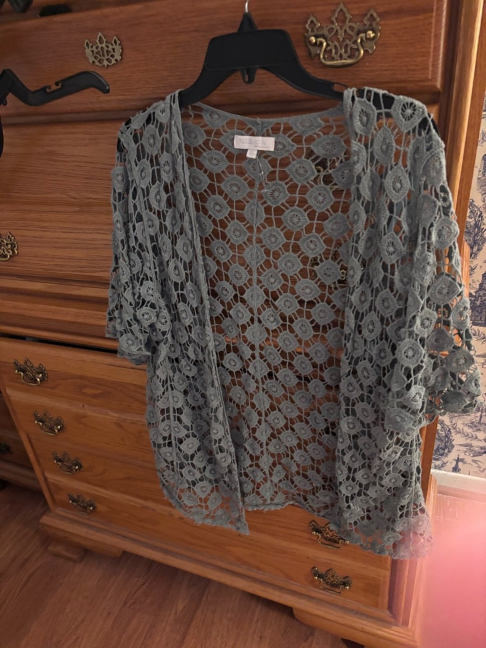 Rebellion Sage Green Crochet Lace Kimono